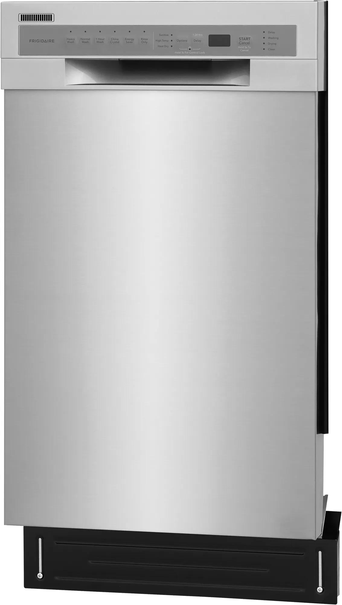 Stainless steel 18-inch built-in dishwasher with digital control panel and recessed handle from kitchen appliances collection