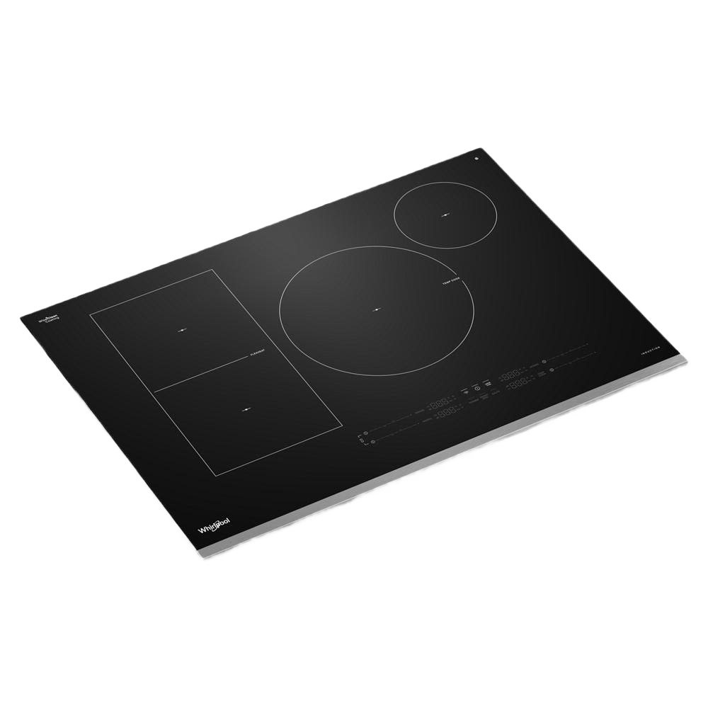 Black Whirlpool induction cooktop with four cooking zones and Temp Cook™ sensors in Induction Cooktops collection