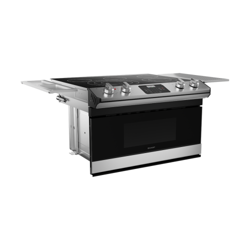 Smart 30-inch combination cooktop with five cooking zones, microwave drawer, stainless steel trim, and digital controls