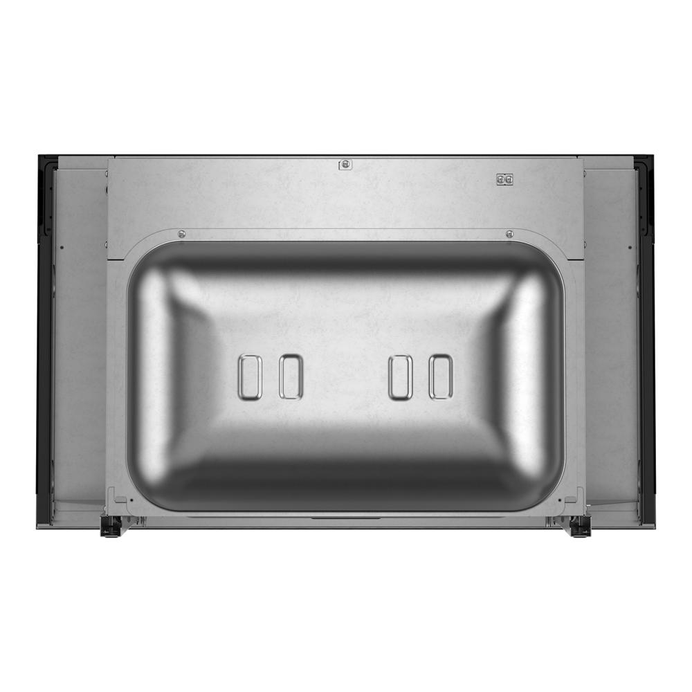 Stainless steel interior of a built-in microwave oven designed for even convection cooking in KitchenAid appliances collection