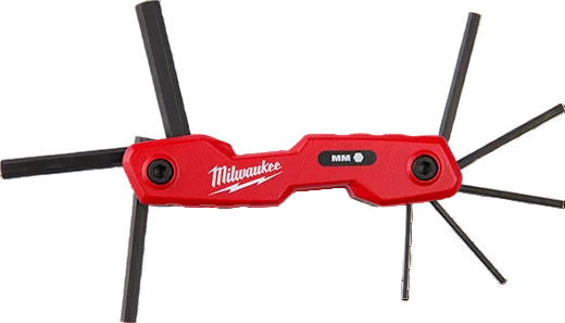 Compact red folding tool with eight metric hex keys for precision tightening in tools and home improvement tasks