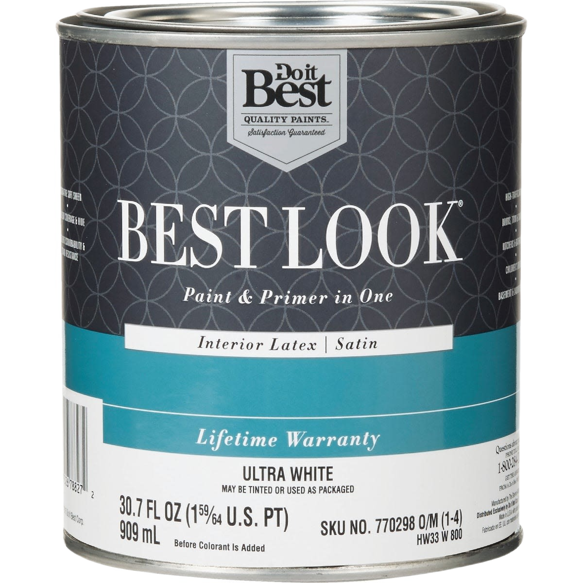 1 quart can of ultra white interior latex satin paint with primer for home improvement collections under $50