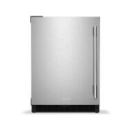 24-inch undercounter refrigerator with stainless steel door and vertical handle for kitchen appliance collections