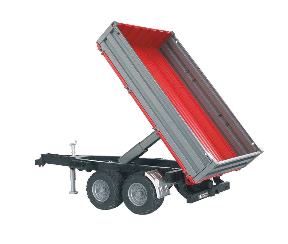 Small tipping trailer toy with grey sides and red interior designed for use with tractors in Vehicles & Remote Controlled Toys collection