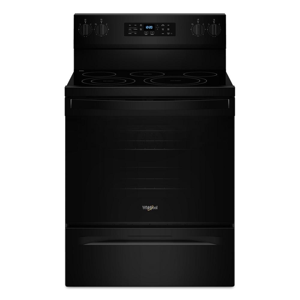 Black 30-inch electric range with smooth cooktop, digital control panel, and oven door from Ranges & Kitchenware collection