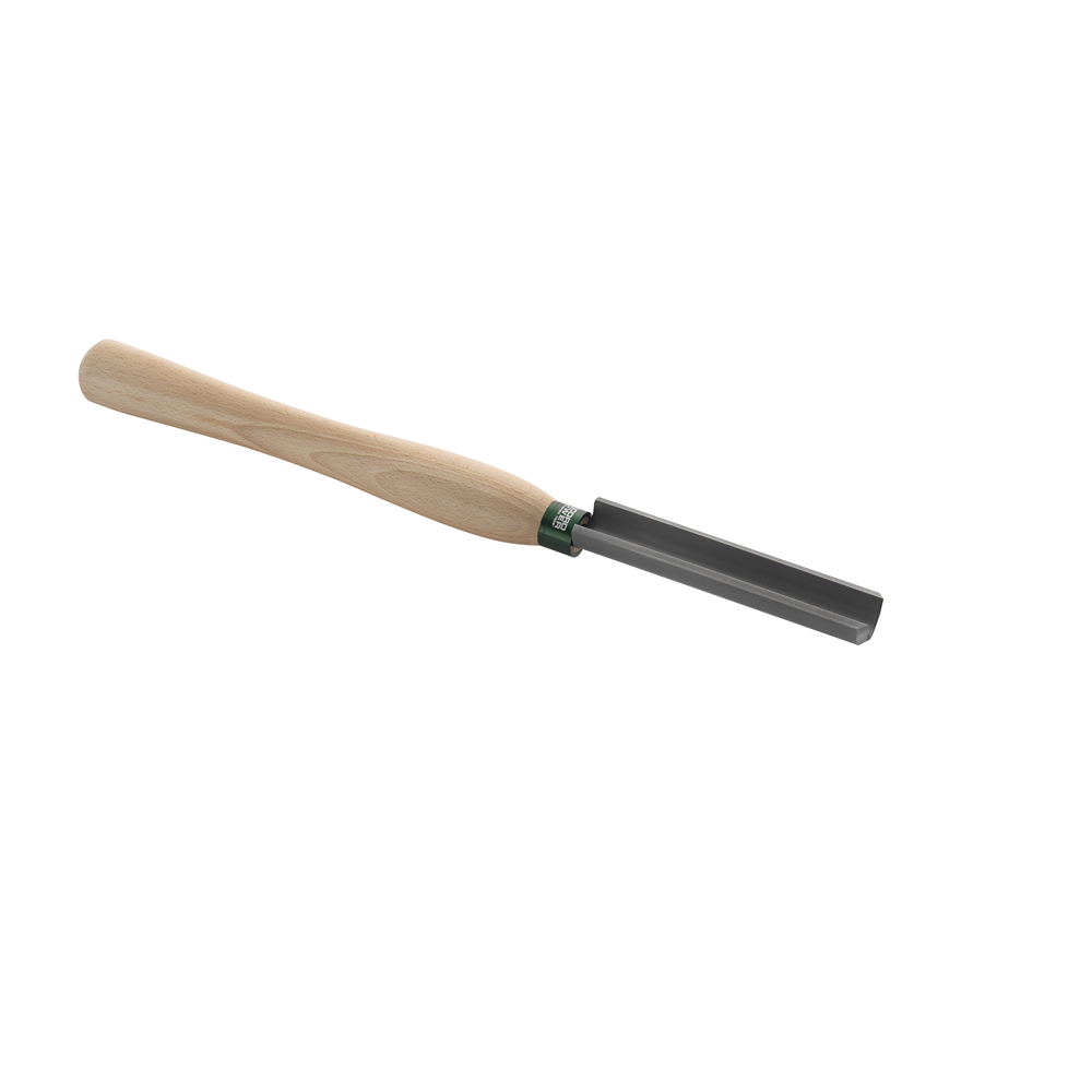 Woodturning gouge with polished steel blade and smooth natural wood handle for precision woodworking and home improvement tasks