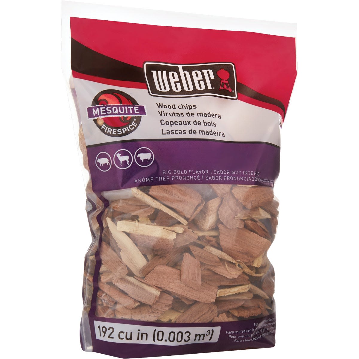 Bag of Weber mesquite wood smoking chips for enhancing flavor in grilling and smoking meats