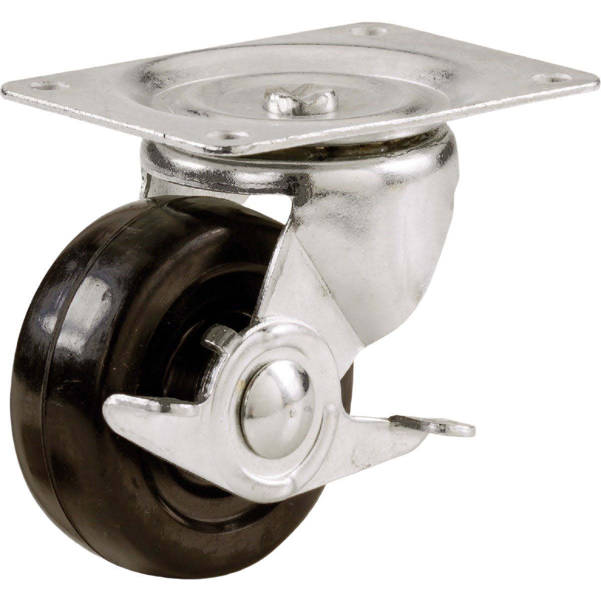 2-inch rubber swivel plate caster with metal brake, ideal for furniture hardware and home improvement projects under $50