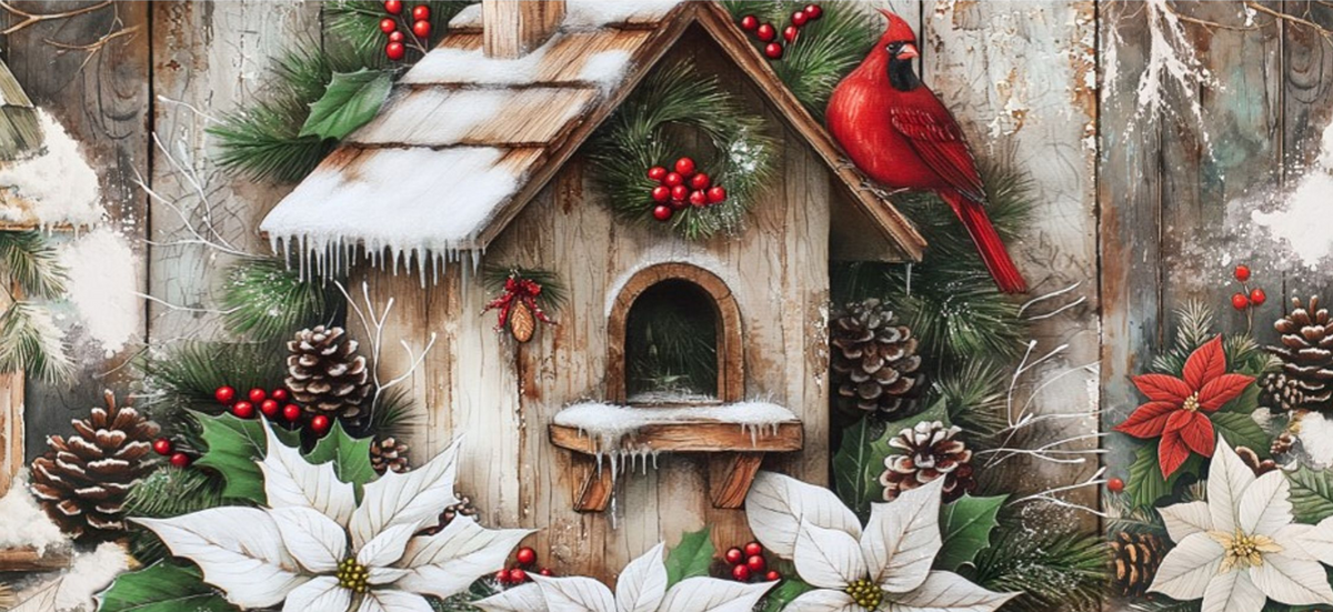 Tremont Floral Doormat Insert, 1 Cardinal on Birdhouse
