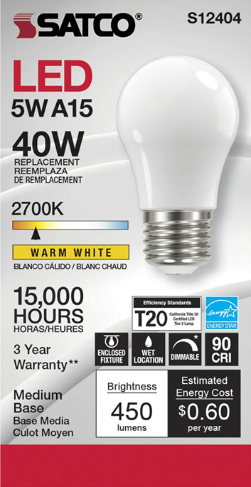 LED light bulb with warm white 2700K color temperature and medium base for energy-efficient home use
