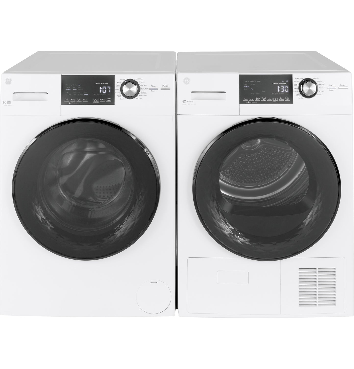 White front load washer and dryer set with digital controls from washers and dryers collection in modern laundry appliances