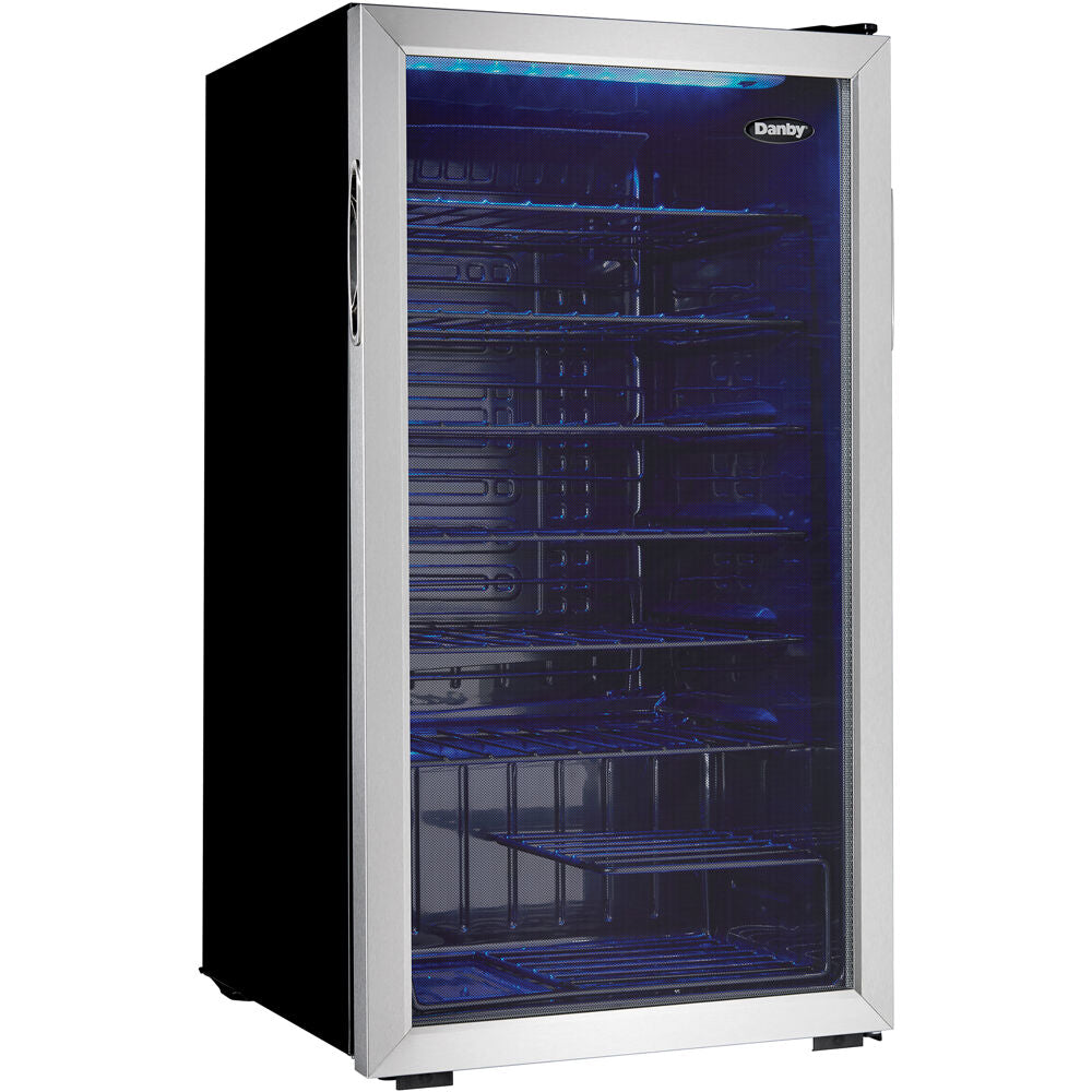 36 Bottle Wine Cooler, Interior Blue LED Lighting, Wire Shelves