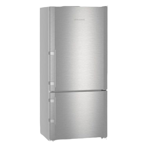 Freestanding stainless steel fridge-freezer with bottom freezer and clean European design in Appliances at Hartville Hardware