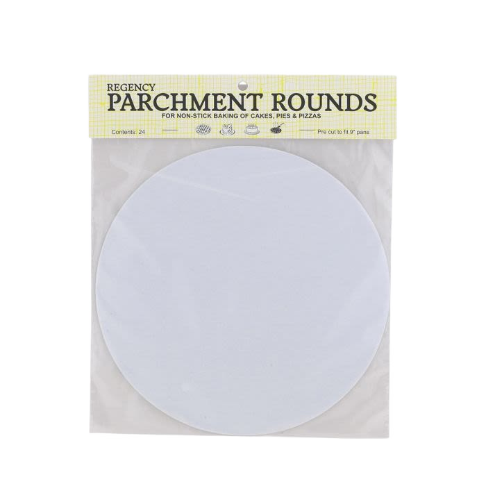 Pack of 24 pre-cut 9-inch parchment rounds for baking cakes, pies, and pizzas in kitchenware under $25 collection