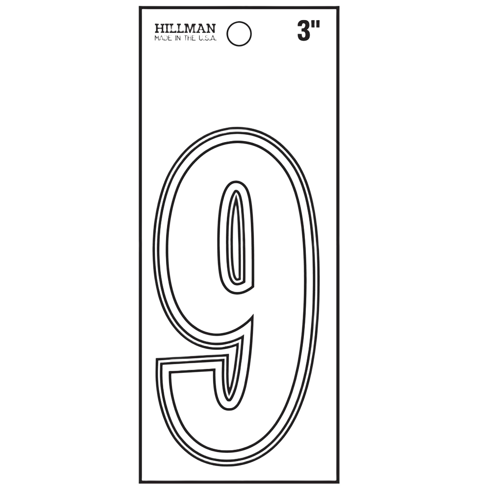 White matte vinyl peel-and-stick number 9 decal for home improvement and hardware projects under $50 collection
