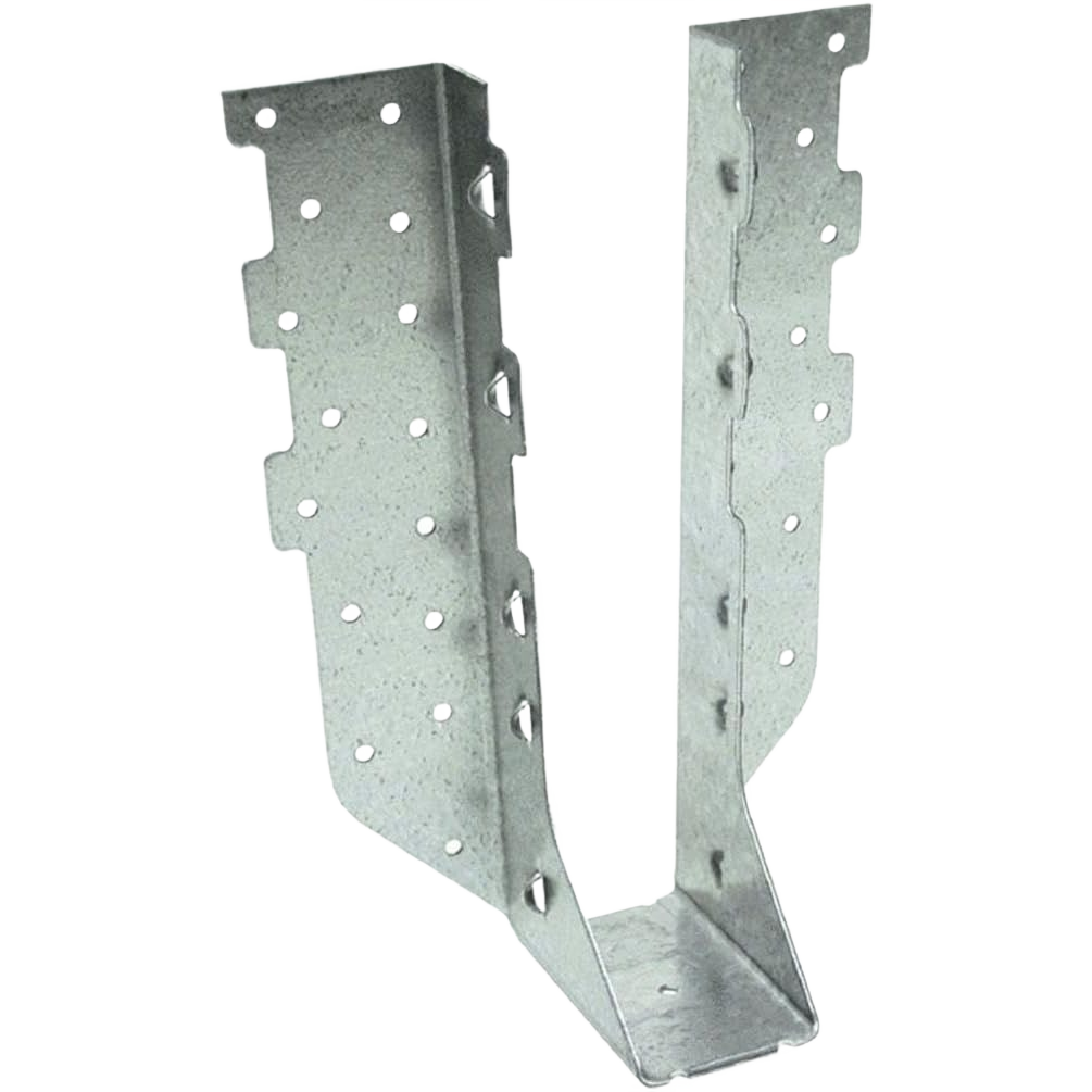 Galvanized steel face mount hanger with multiple holes for securing I-joists in home improvement projects