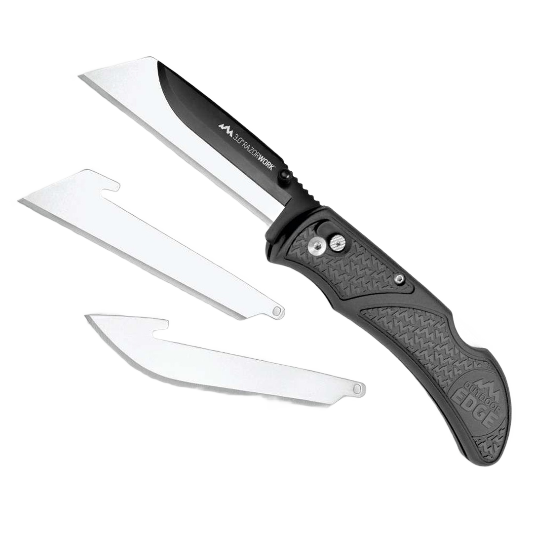 Gray utility knife with textured grip and three replaceable blades for versatile cutting in tools and home improvement tasks