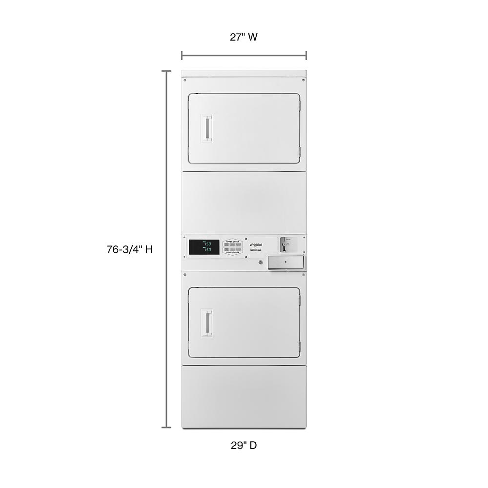White stacked commercial gas dryer with digital controls and coin-free operation in appliances and dryers collection