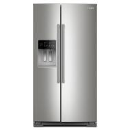 36-inch wide full-depth side-by-side refrigerator with external water dispenser and stainless steel finish for kitchen appliances