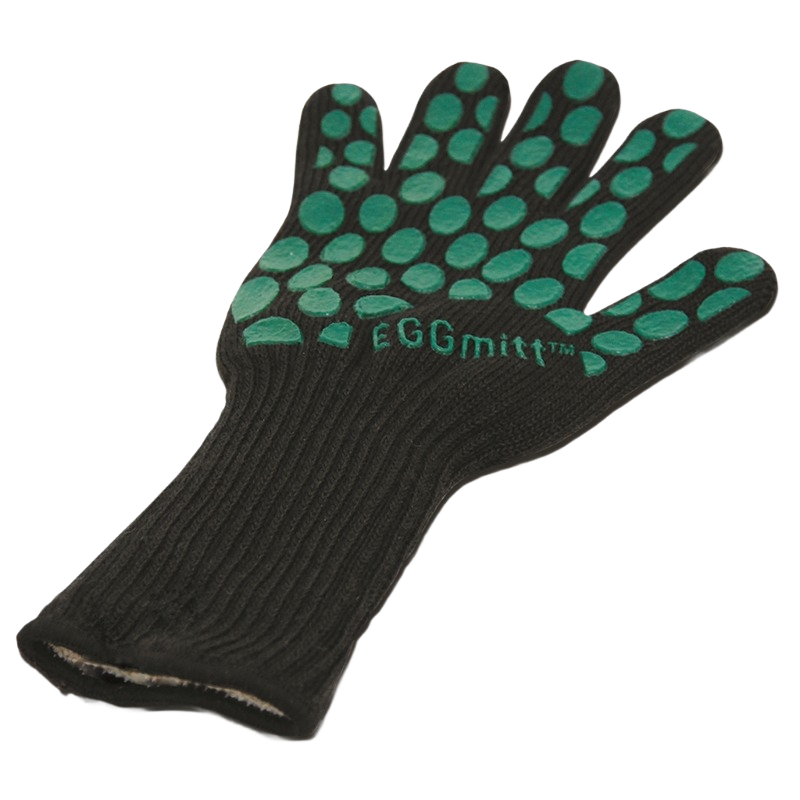 Black heat-resistant grilling glove with green grip dots for Outdoor Living and Grill Accessories collections