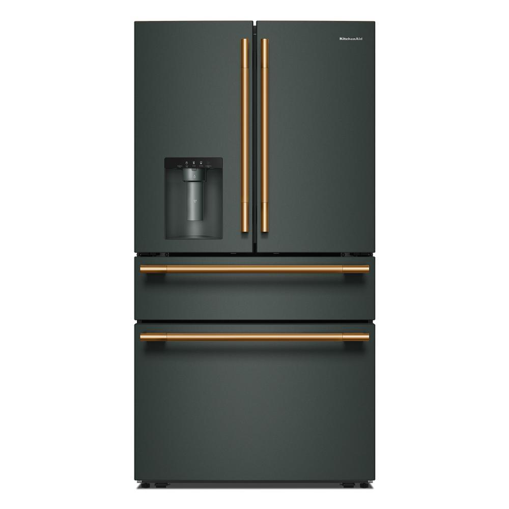 29 cu. ft. black French door refrigerator in KitchenAid collection with exterior water dispenser and gold-tone handles