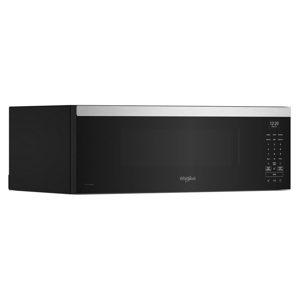 Black low profile smart microwave with stainless steel trim and digital touch controls from Microwaves and Appliances collection