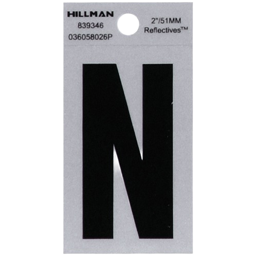 Black and silver reflective mylar square cut letter N sticker for home improvement and tool labeling use