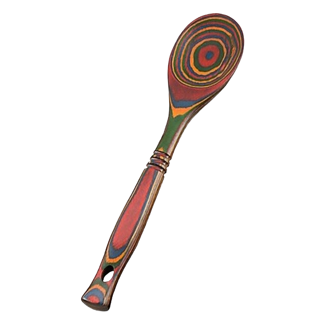 Colorful 12-inch bamboo pakkawood spoon with ergonomic handle for kitchen utensils in cooking and kitchenware collections under $50