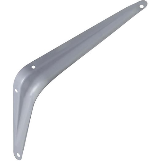 Gray steel shelf bracket with girder-style design for sturdy support in shelving and storage organization projects