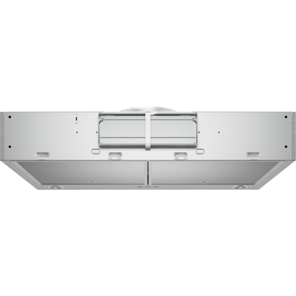 Under cabinet stainless steel range hood with built-in vent and removable grease filters in kitchen appliances collection