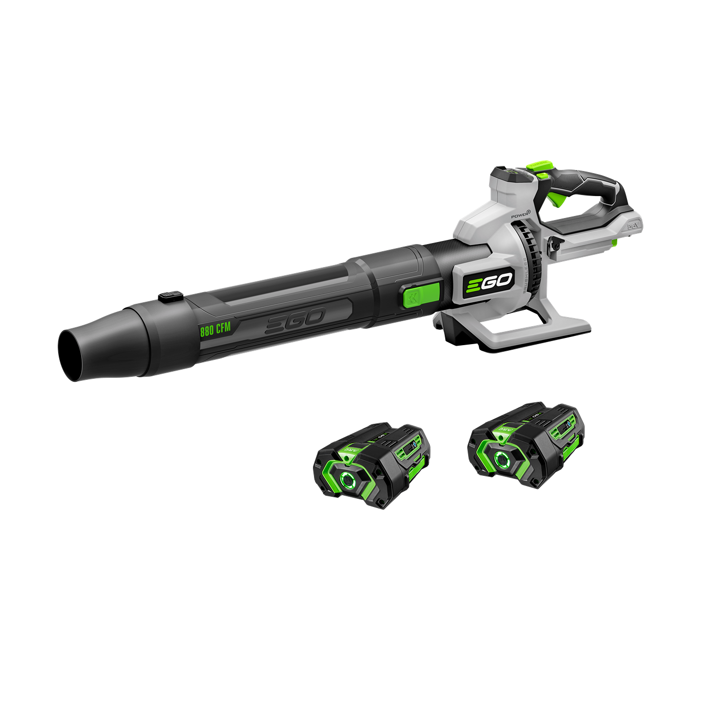 Cordless blower with ergonomic handle and two rechargeable batteries designed for outdoor tools and home improvement tasks
