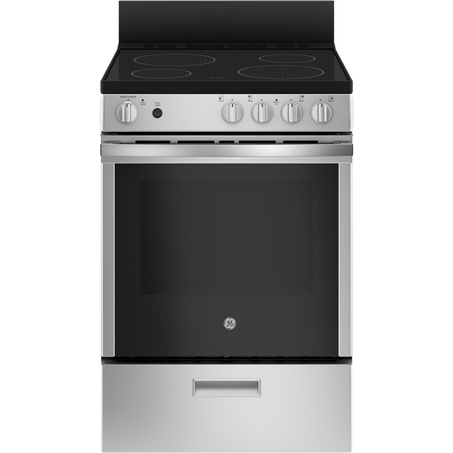 GE® ENERGY STAR® 24" Free-Standing/Slide-in Front Control Range with Steam Clean and Large Window