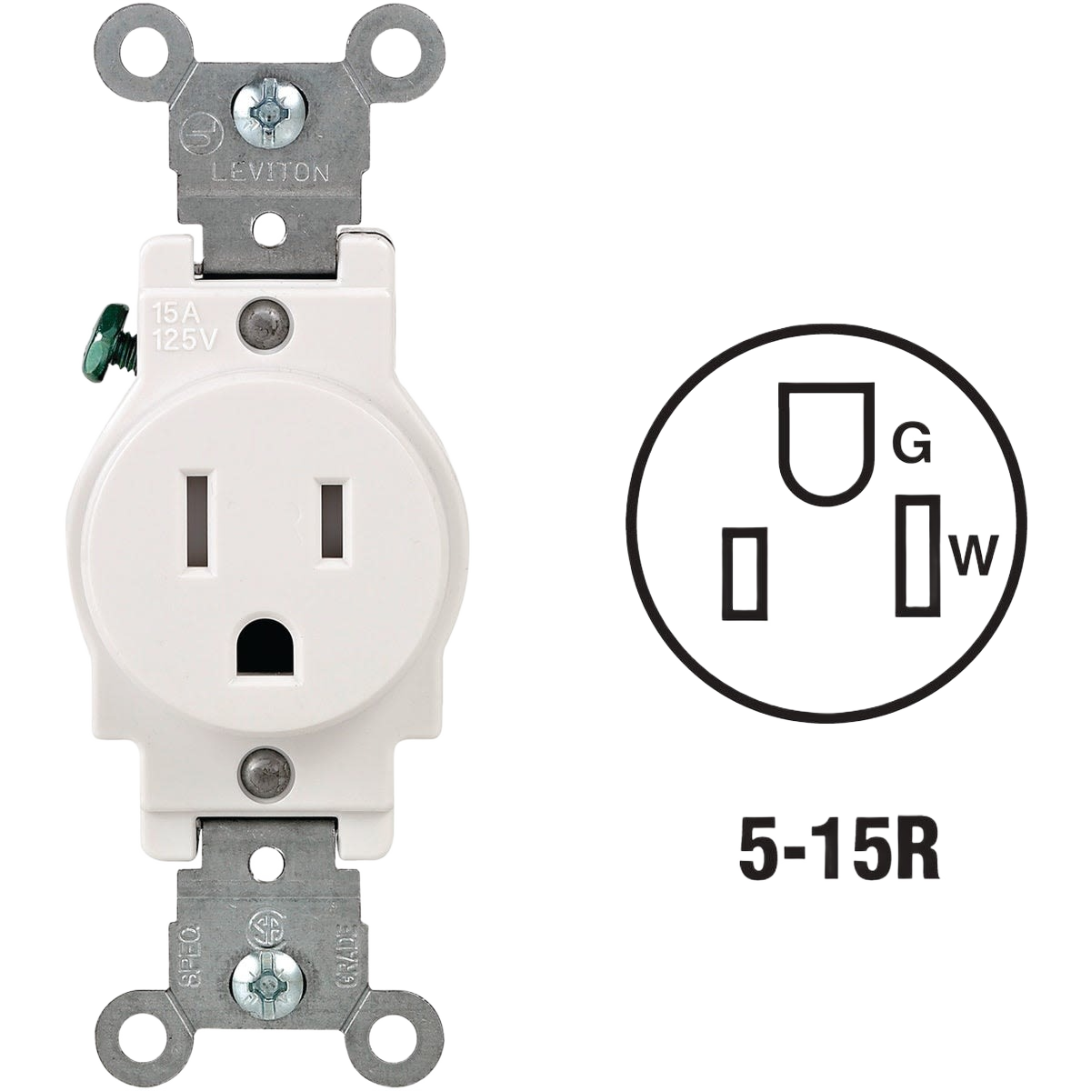 White commercial grade tamper resistant electrical outlet with grounding for electrical and home improvement use under $50 collections