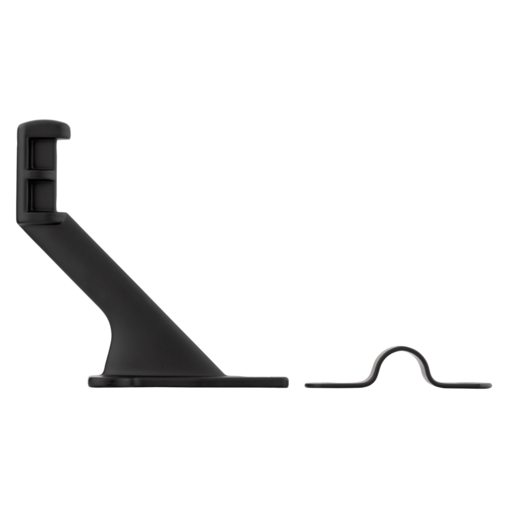 Matte black handrail bracket and support piece for secure installation in shelving and home improvement projects
