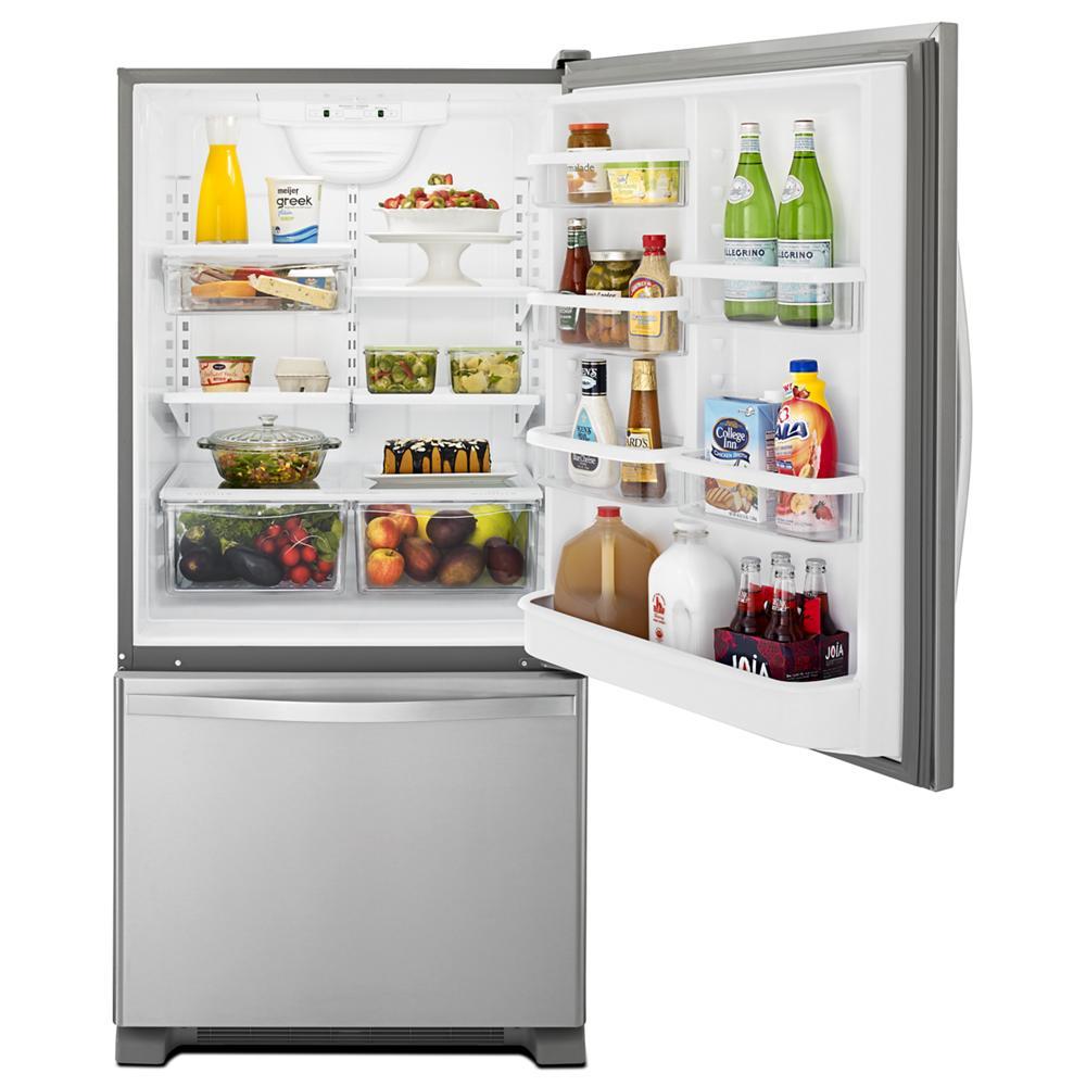 30-inch bottom-freezer refrigerator with SpillGuard™ glass shelves and spacious door compartments for kitchen appliances collections
