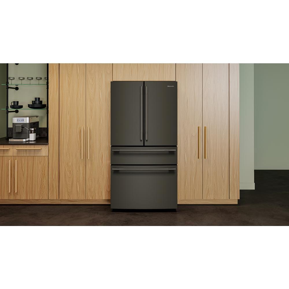 30 Cu. Ft. 36-Inch French Door Refrigerator with Exterior Water and Ice Dispenser and Wood-Look Sliding Tray in Black Ore