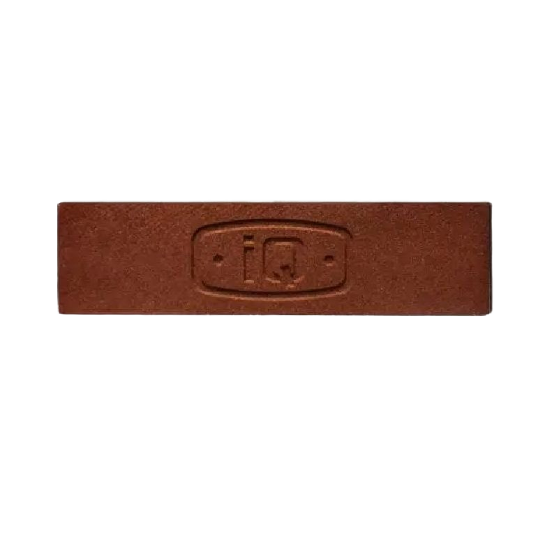 Rectangular dressing stone in brown color with embossed iq logo for tile maintenance and home improvement use