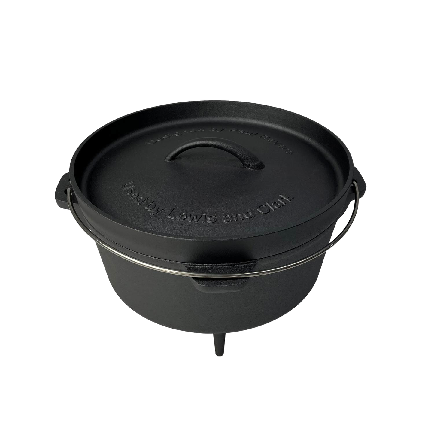 Black nitrogen hardened cast iron Dutch oven with lid and carrying handle from kitchenware collections