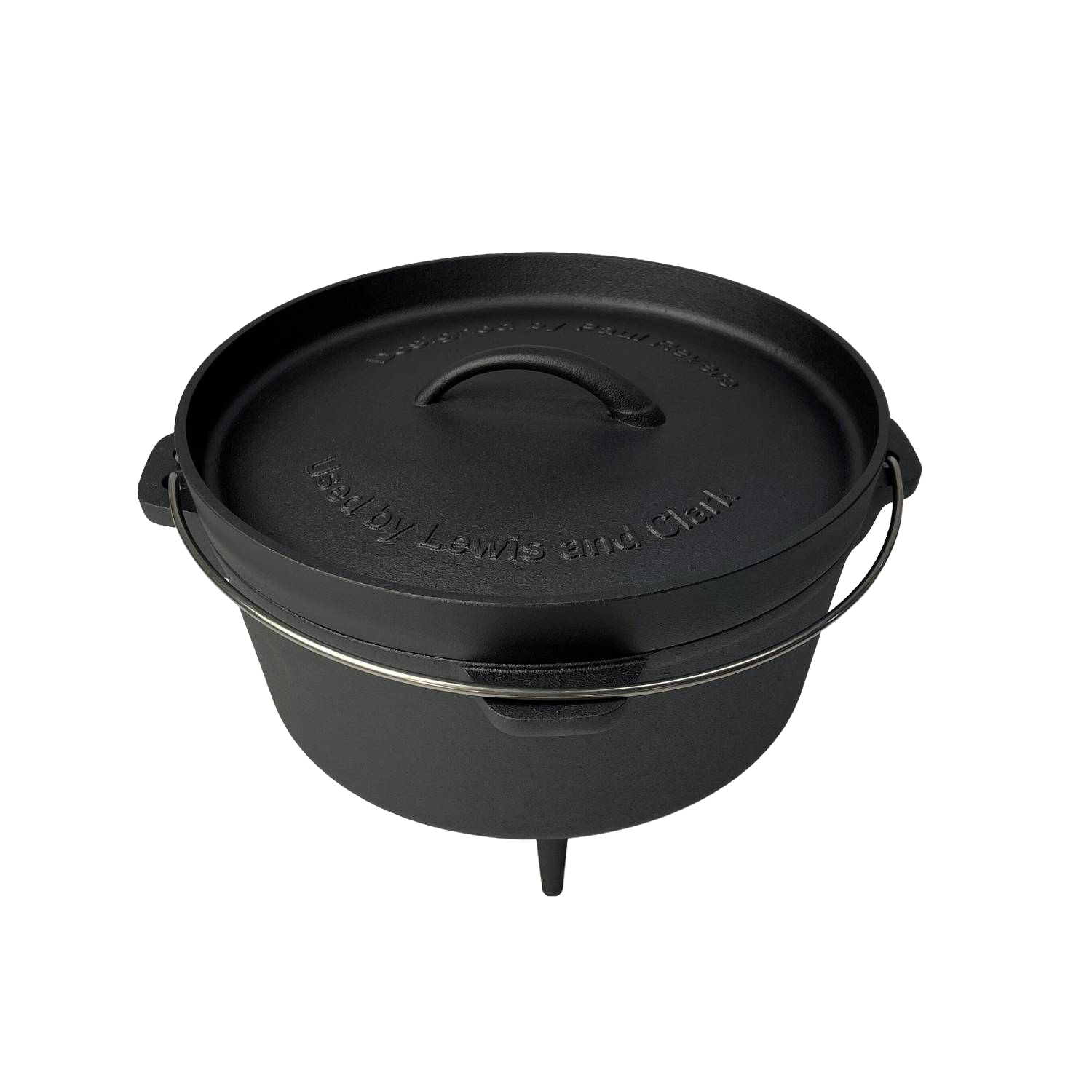 Black nitrogen hardened cast iron Dutch oven with lid and carrying handle from kitchenware collections