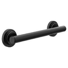 Matte black 12-inch grab bar with round mounting flanges for bathroom safety and accessibility under $100 collections