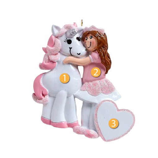 Ornament featuring a princess hugging a white unicorn with pink accents, perfect for Christmas tree decorations under $50 collection