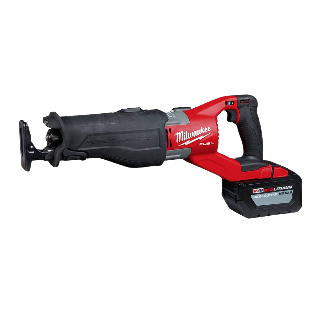 Cordless Milwaukee M18 FUEL reciprocating saw with red and black body for power tools and home improvement projects