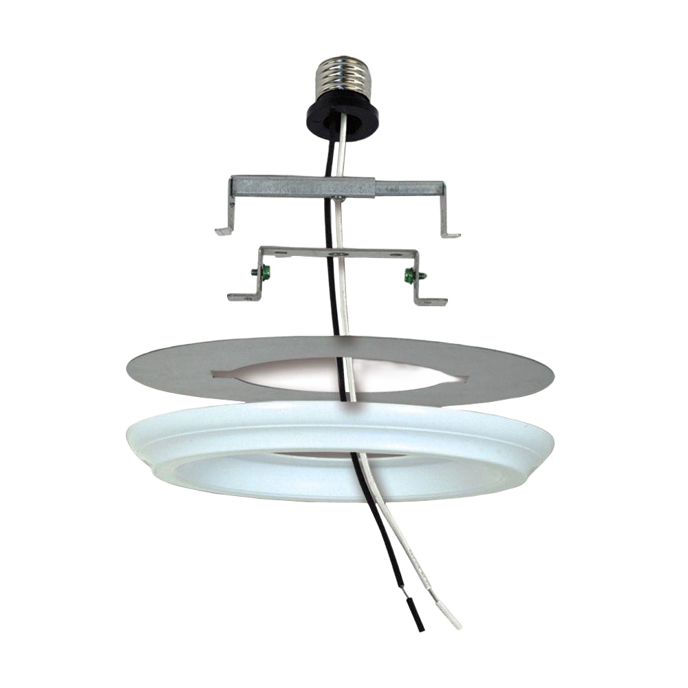 Metal recessed light converter with hardware and wiring for pendant and ceiling light fixture upgrades