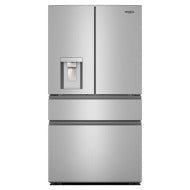 Stainless steel French door refrigerator with flexible temperature drawer and in-door water dispenser from appliances collection