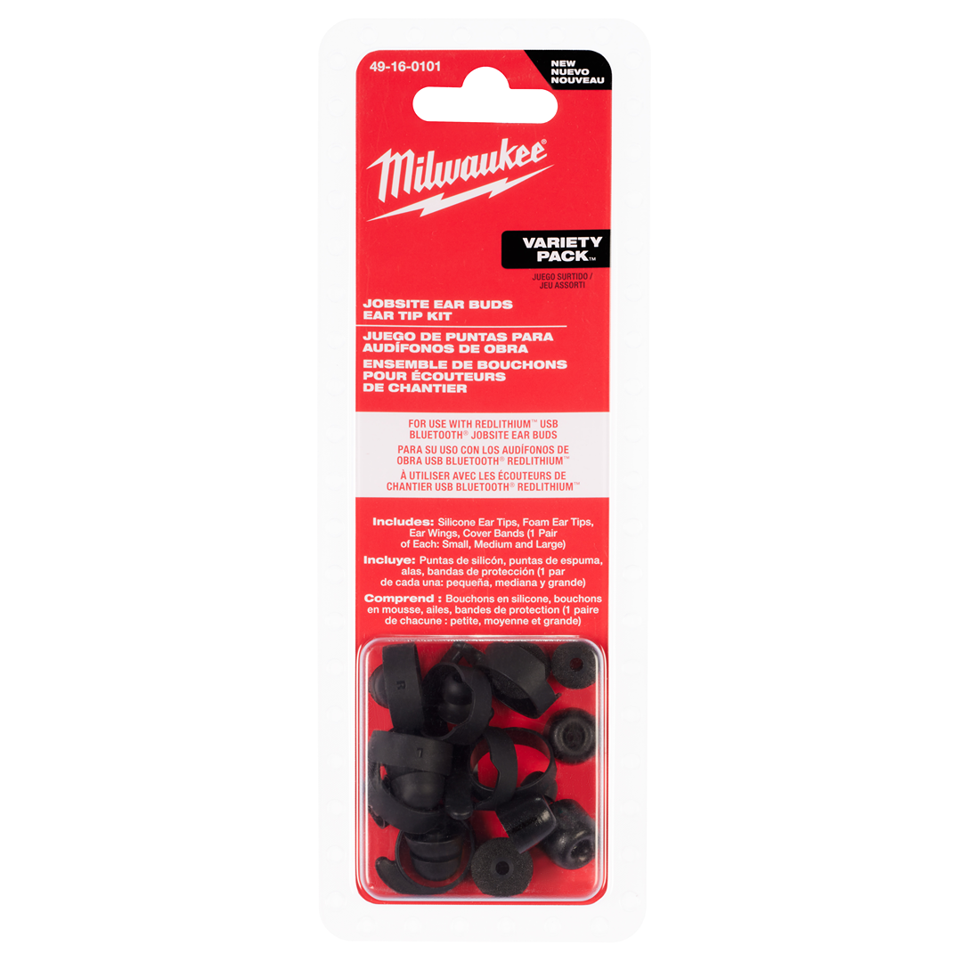 Variety pack of black silicone and foam ear tips for jobsite ear buds, designed for tools and home improvement use