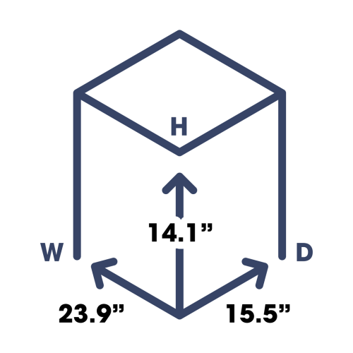 Line drawing showing overall dimensions of a kitchen microwave with height, width, and depth measurements in appliances collection