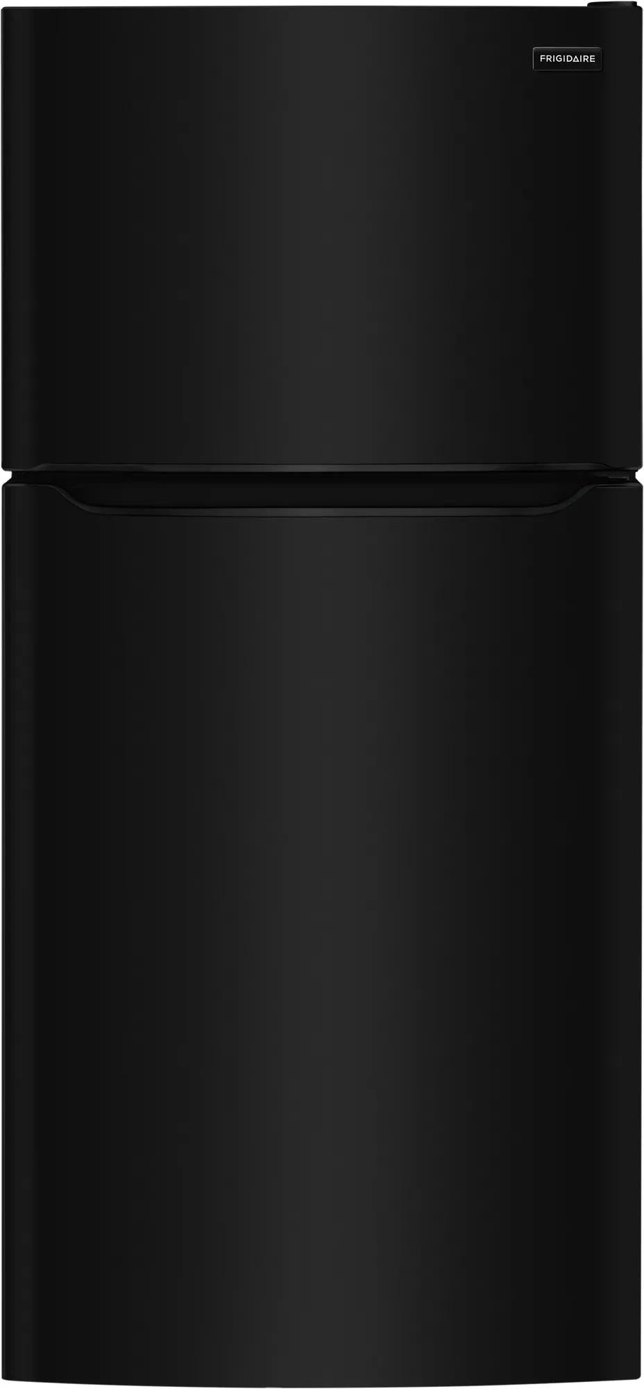 Matte black top freezer refrigerator with sleek minimalist design for kitchen, garage, and appliance collections