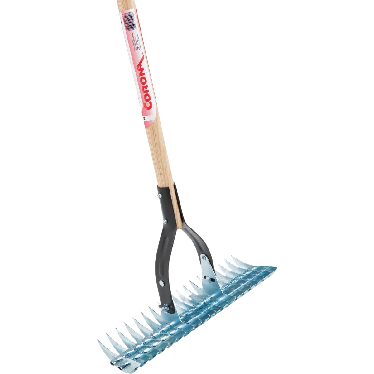 Steel landscape rake with durable wooden handle and adjustable blue head for garden and lawn care tools collections