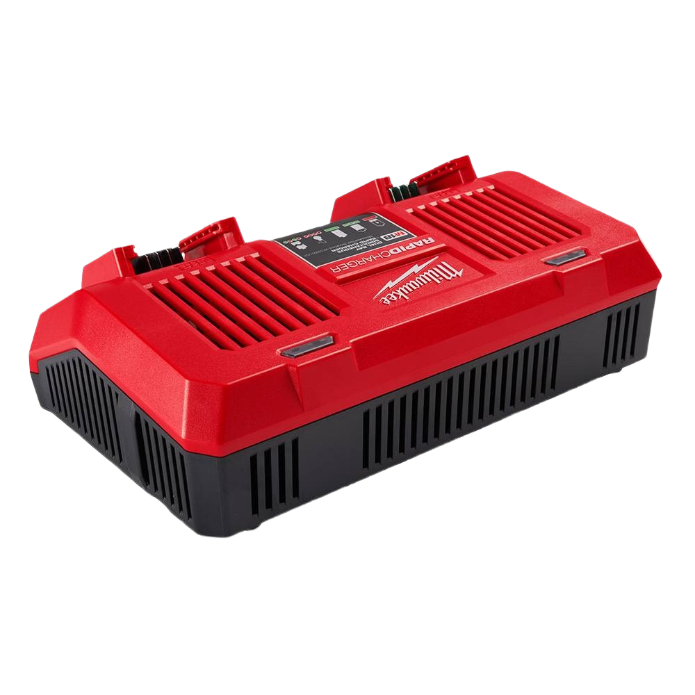 Red and black dual bay rapid charger for Milwaukee M18 batteries in power tool accessories collection