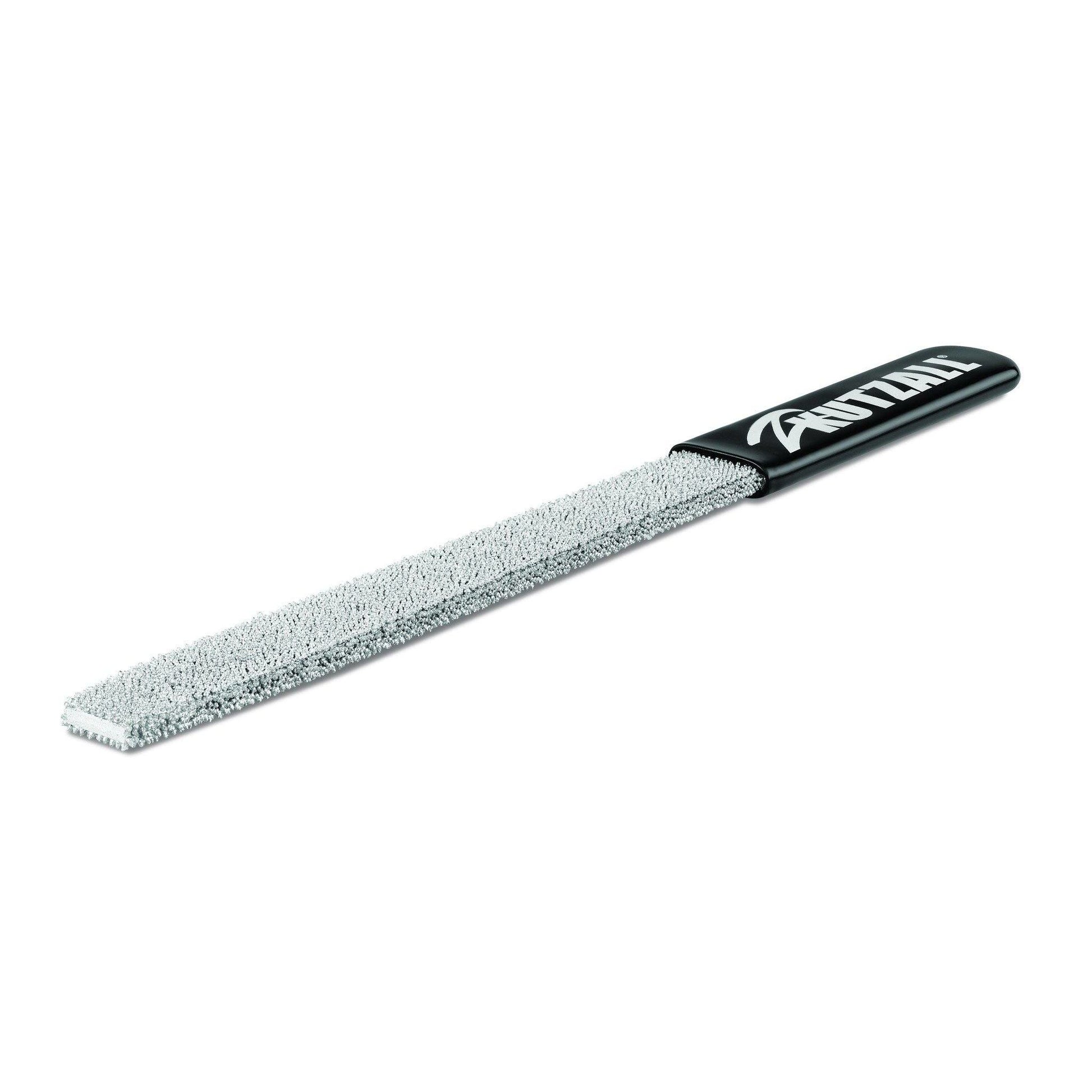 Coarse 8-inch flat hand rasp with textured metal surface and black ergonomic handle for tools and home improvement tasks